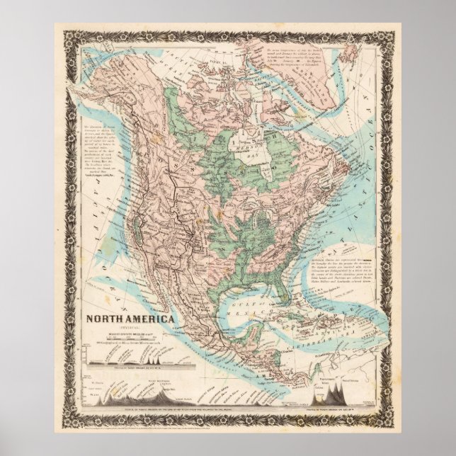 Pôster Mapa da América do Norte (1859) (Frente)