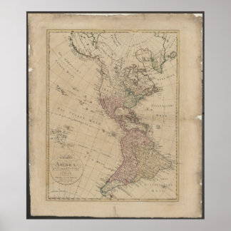 Poster Mapa da América do Norte e do Sul de 1796 da Alema