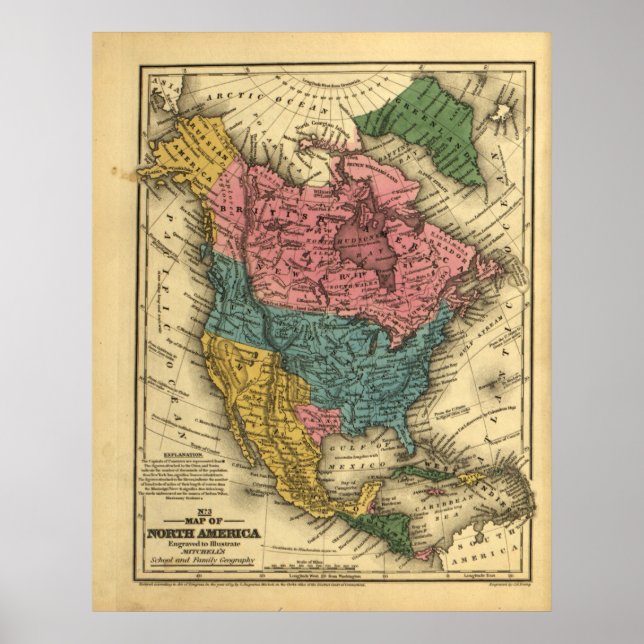 Poster Mapa da América do Norte em 1839 (Frente)
