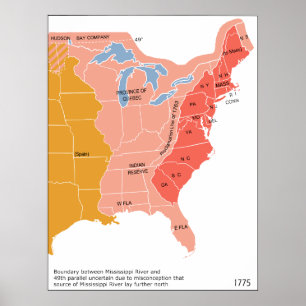 Pôster Mapa da América do Norte Oriental em 1775
