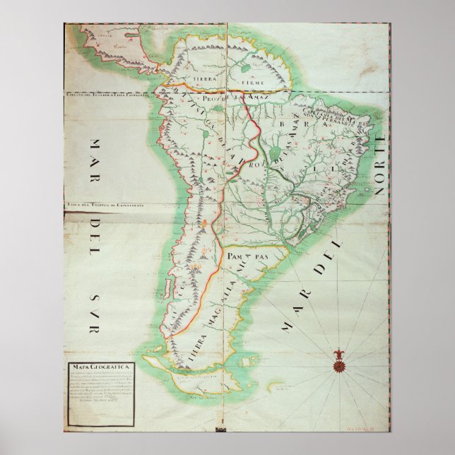 Pôster Mapa da América do Sul, 1777 (Frente)