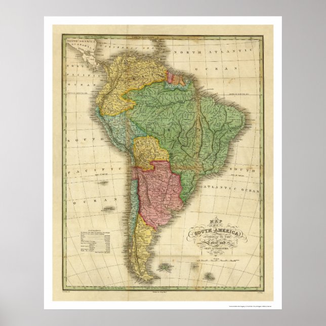 Pôster Mapa da América do Sul por Finley 1826 (Frente)