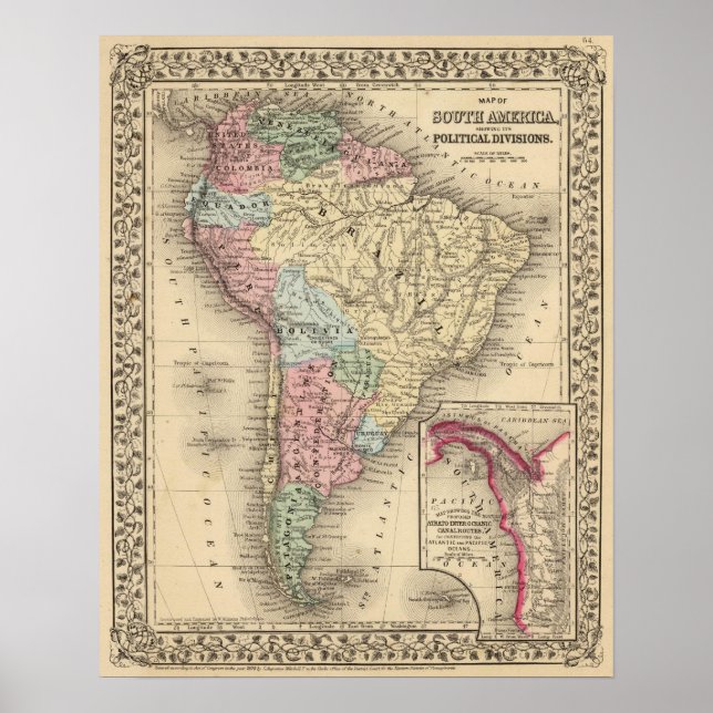 Poster Mapa da América do Sul por Mitchell (Frente)
