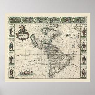 Poster Mapa da América por Frederick de Wit 1660