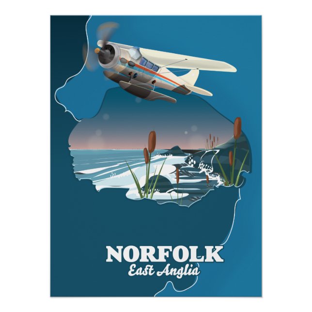 Pôster Mapa da Ânglia Oriental de Norfolk (Frente)