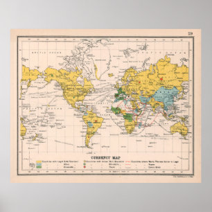 Poster Mapa da antiga moeda mundial (1907)
