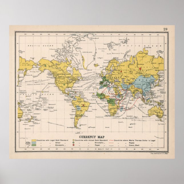 Poster Mapa da antiga moeda mundial (1907) (Frente)