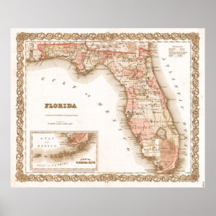 Poster Mapa da antiguidade 1855 de Florida