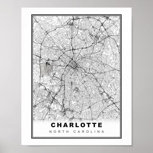 Poster Mapa da área de Charlotte (Frente)