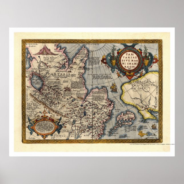 Pôster Mapa da Ásia Norte por Abraham Ortelius 1603 (Frente)