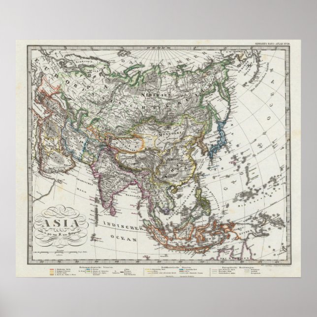 Pôster Mapa da Ásia por Stieler (Frente)