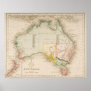 Poster Mapa da Austrália e da Nova Zelândia
