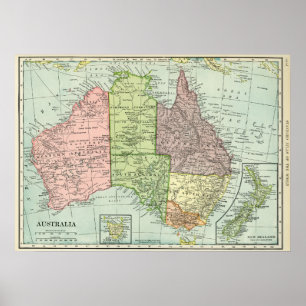 Poster Mapa da Austrália e da Nova Zelândia