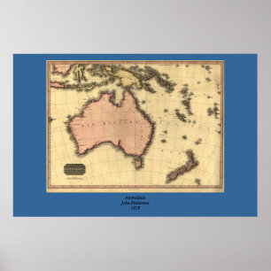 Pôster Mapa da Austrália em 1818 - Austrália, Nova Zel