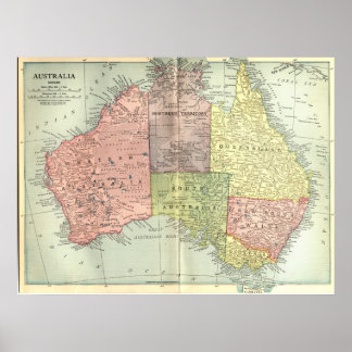 Pôster Mapa da Austrália em 1911