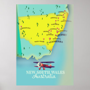 Poster Mapa da Austrália em Nova Gales do Sul