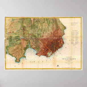 Pôster Mapa da avaliação de 1859 costas de San Francisc