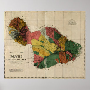 Poster Mapa da avaliação de Maui - Havaí do Antiquaria