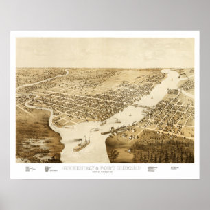 Pôster Mapa da Baía Verde, Wisconsin, de 1867