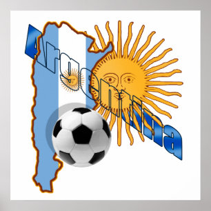Pôster Mapa da bandeira de Argentina Sun de presentes de
