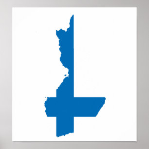 Poster Mapa da bandeira de Finlandia sem redução