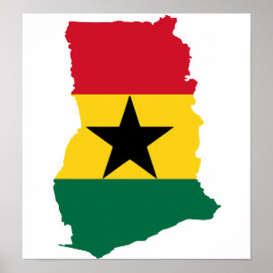 Pôster Mapa da bandeira de Ghana sem redução