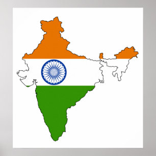 Poster Mapa da bandeira de India sem redução