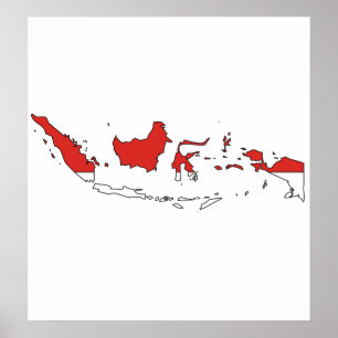Poster Mapa da bandeira de Indonésia sem redução