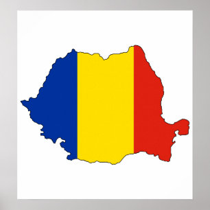 Poster Mapa da bandeira de Romania sem redução