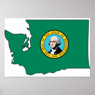 Pôster Mapa da bandeira de Washington