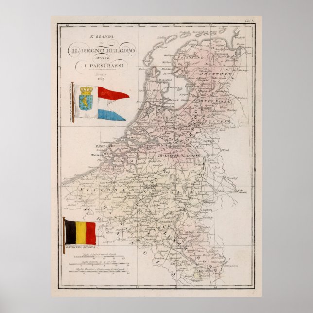 Poster Mapa da Bélgica e da Holanda (1839) (Frente)