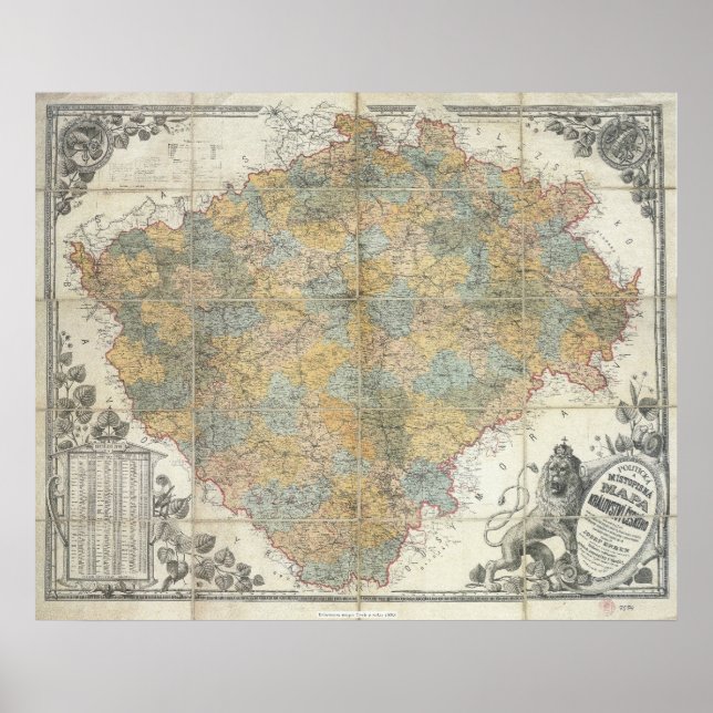 Poster Mapa da Boêmia de Erben, 1883 República Checa (Frente)
