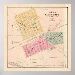 Poster Mapa da CA do Vintage Livermore (1878)