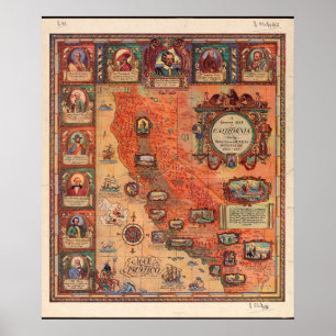 Poster Mapa da Califórnia durante ocupação espanhola no M