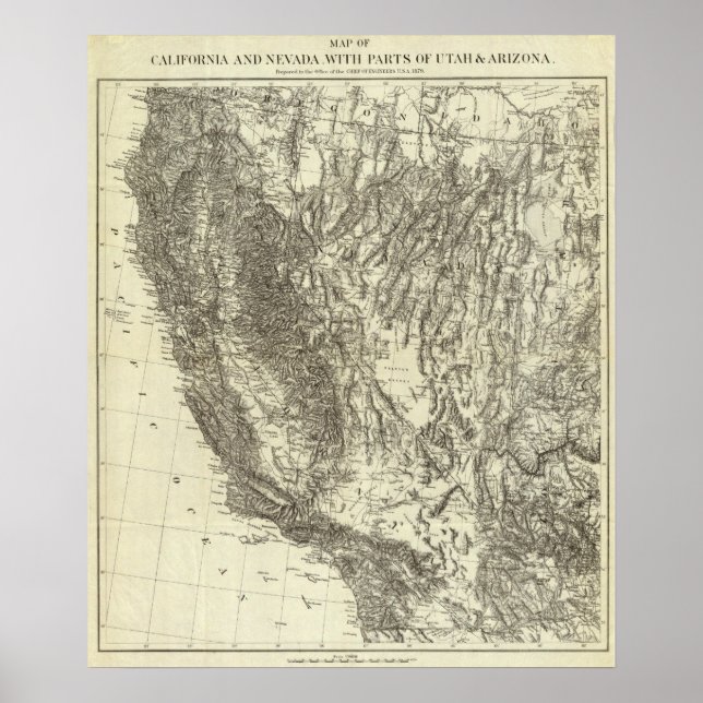 Pôster Mapa da Califórnia e de Nevada (Frente)