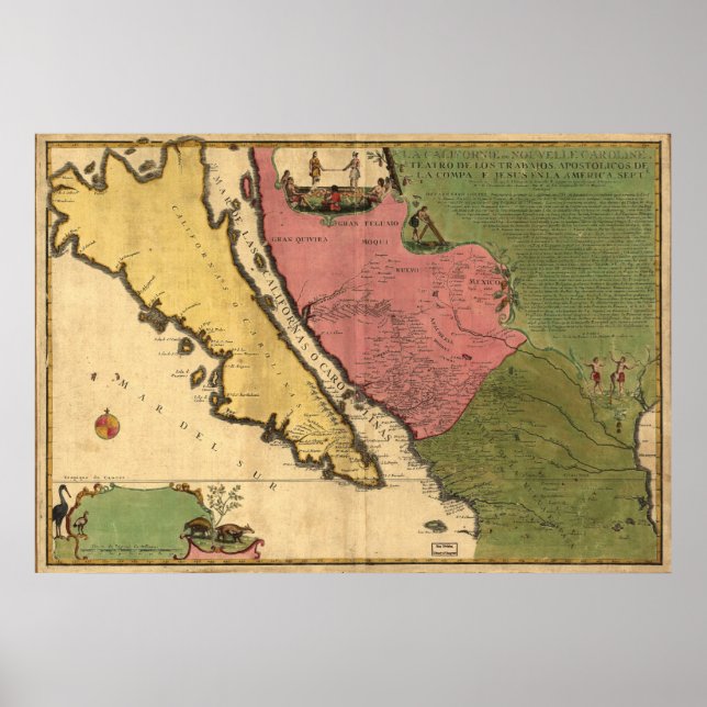Pôster Mapa da Califórnia em 1720 como uma ilha (Frente)