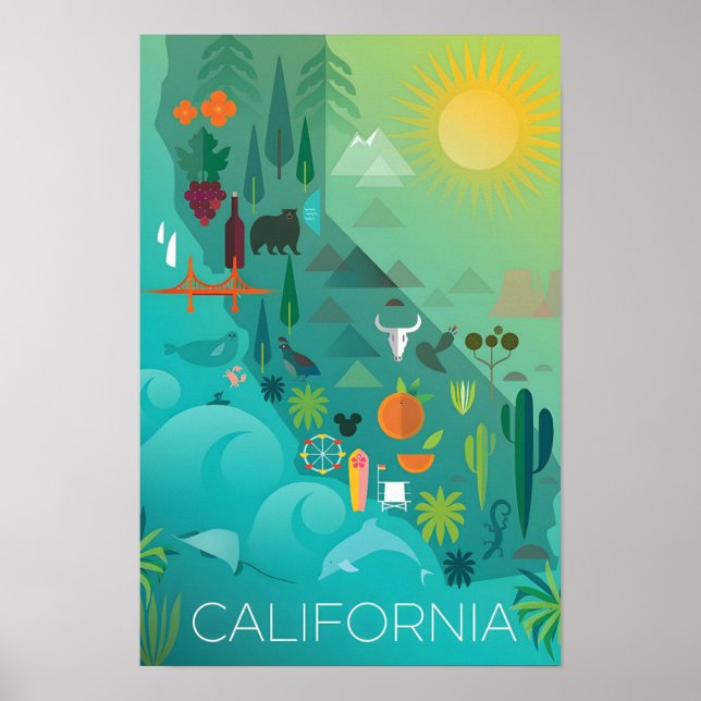 Poster Mapa da Califórnia Impresso (Frente)