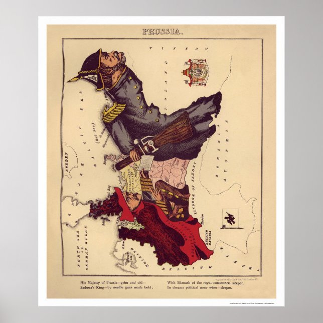Pôster Mapa da Caricatura da Prússia 1868 (Frente)
