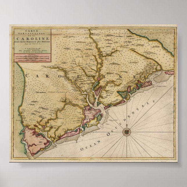 Pôster Mapa da Carolina de 1696 (Frente)