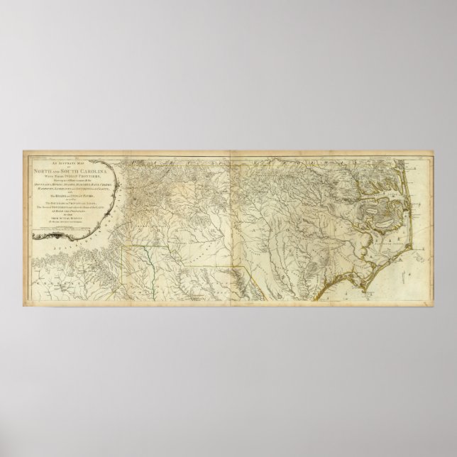 Pôster Mapa da Carolina do Sul e do Norte (Frente)