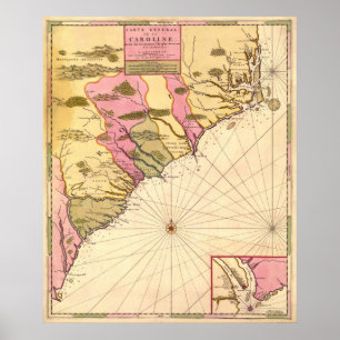 Poster Mapa da Carolina do Sul em 1683