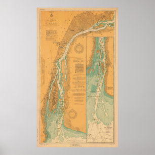Pôster Mapa da carta de Detroit River
