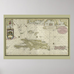 Pôster Mapa da carta do Dutch de Haiti e de República