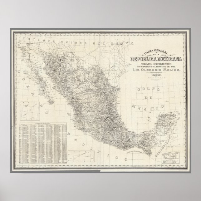 Poster Mapa da Carta Geral da República Mexicana (Frente)