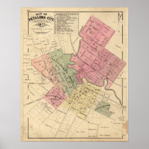 Poster Mapa da cidade 1877 de Petaluma