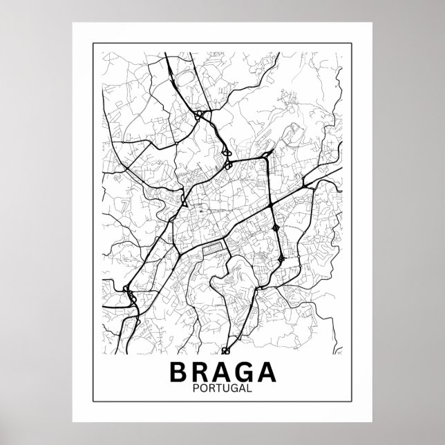 Poster Mapa Da Cidade Braga Estilo Linha Clássico (Frente)