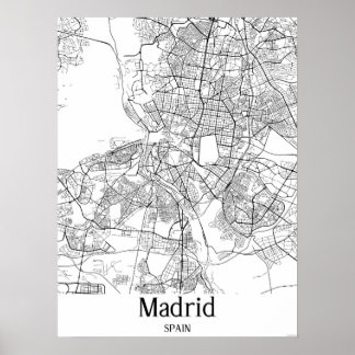 Poster Mapa da cidade branca e Espanha de Madrid