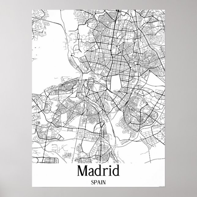 Poster Mapa da cidade branca e Espanha de Madrid (Frente)