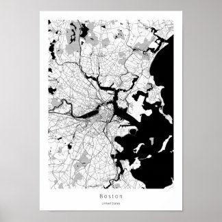 Poster Mapa da Cidade Branca Mínima Moderna de Boston Mas