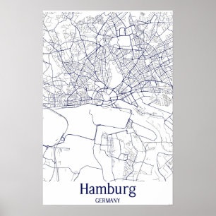 Poster Mapa da Cidade da Alemanha de Hamburgo